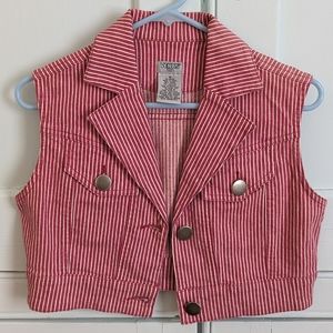 Cropped red striped vintage vest - medium